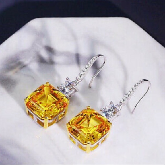 New Sterling silver citrine diamond earrings - Picture 2 of 7